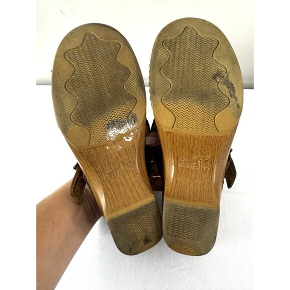 Dansko Sapphire Brown Leather Laser Cut Wedge 8.5 Sandals Comfort Boho Artisanal - Picture 12 of 16